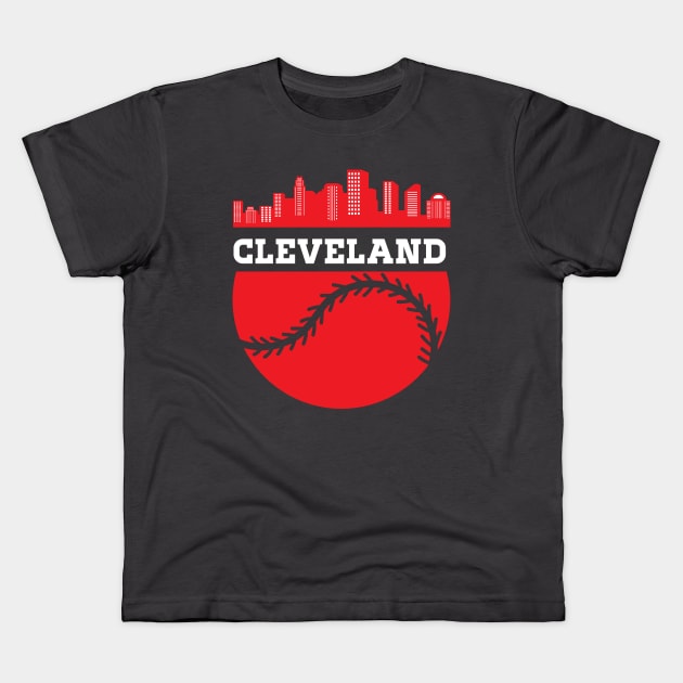 Vintage Downtown Cleveland Ohio Skyline Baseball Kids T-Shirt by rayanammmar